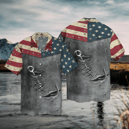 Crack Fishing American Flag Rustic Style Hawaiian Shirt, Hawaiian Shirt Gift, Christmas Gift