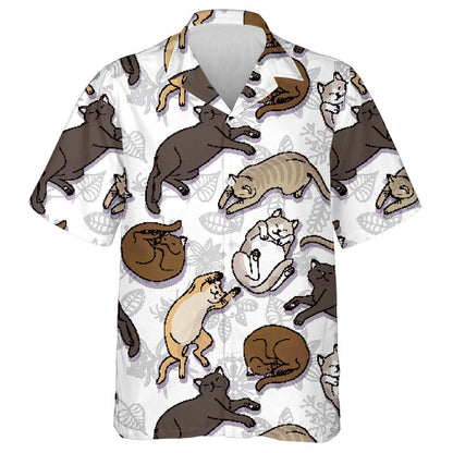 Funny Cats On Floral Leaves Background Hawaiian Shirt,Hawaiian Shirt Gift, Christmas Gift