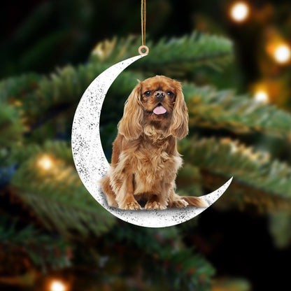 Cavalier King Charles Spaniel-Sit On The Moon-Two Sided Christmas Plastic Hanging Ornament, Happy Christmas Ornament, Christmas Gift, Christmas Decoration