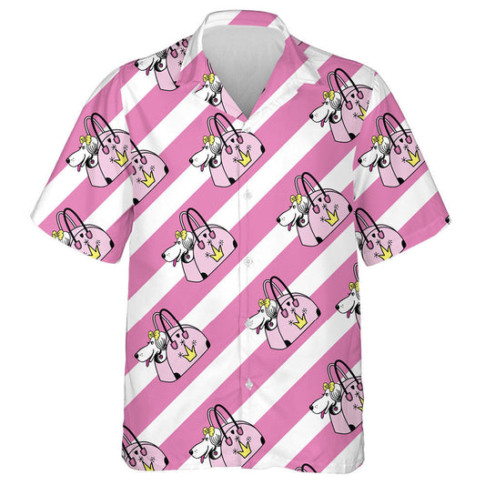 Small Dog In A Carrying Bag On A Striped Background Hawaiian Shirt, Hawaiian Shirt Gift, Christmas Gift