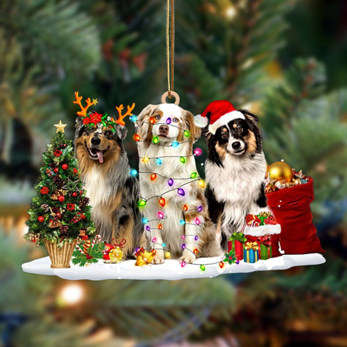 Australian Shepherd-Christmas Dog Friends Hanging Christmas Plastic Hanging Ornament, Christmas Ornament Gift, Christmas Gift, Christmas Decoration