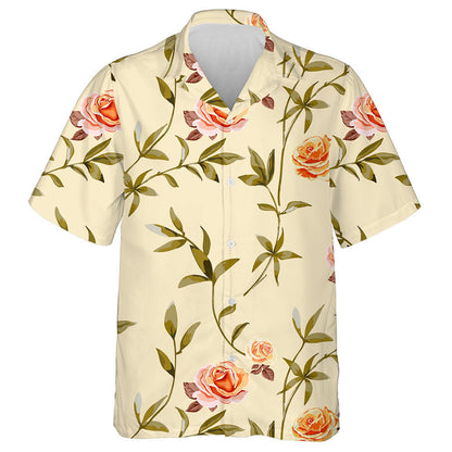 Trendy Floral Background With Yellow Orange Roses Flowers Hawaiian Shirt, Hawaiian Shirt Gift, Christmas Gift