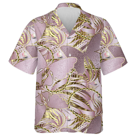 Hand Drawn Glittery Butterflies Rose Gold Background Hawaiian Shirt, Hawaiian Shirt Gift, Christmas Gift
