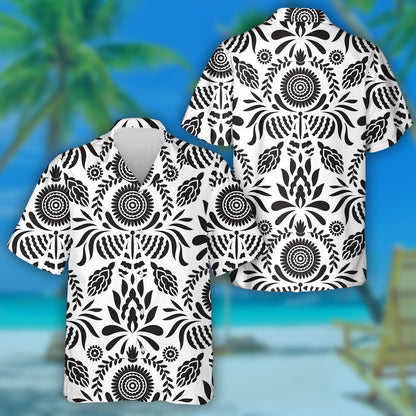 Theme Mexican Black White With Butterflies And Flowers Hawaiian Shirt, Hawaiian Shirt Gift, Christmas Gift