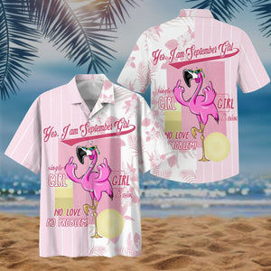 Flamingo September Girl Pattern Design Hawaiian Shirt,Hawaiian Shirt Gift, Christmas Gift