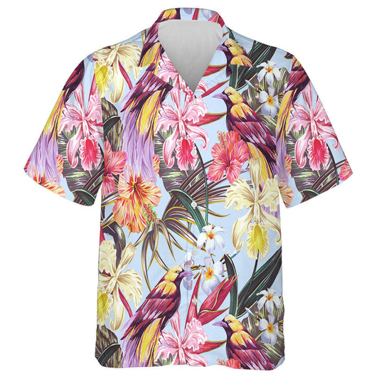 Beautiful Bird With Hibiscus Flowers And Palm Leaves Hawaiian Shirt, Hawaiian Shirt Gift, Christmas Gift