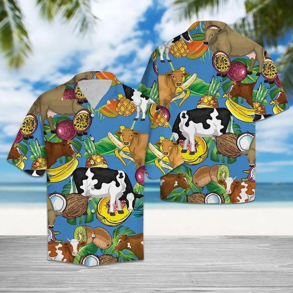 Cow Tropical Fruits Hawaiian Aloha Shirt, Hwaiian For Gift