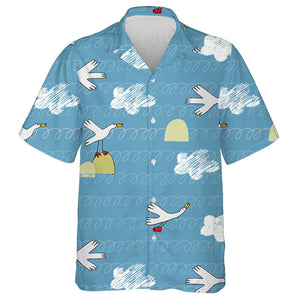 Wild Ducks Waves And Clouds In Cartoon Style Hawaiian Shirt, Hawaiian Shirt Gift, Christmas Gift