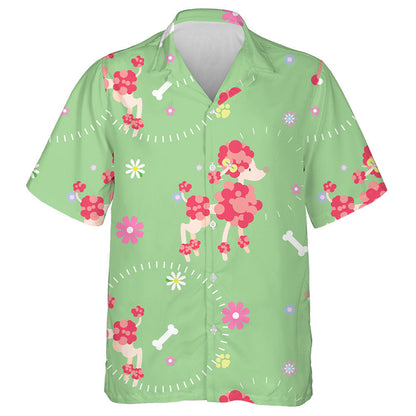 Red Poodle Dog With Bone Footprint And Flower Hawaiian Shirt, Hawaiian Shirt Gift, Christmas Gift