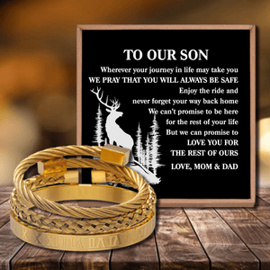 To Our Son - Always Be Safe Roman Numeral Bangle Weave Bracelets Set