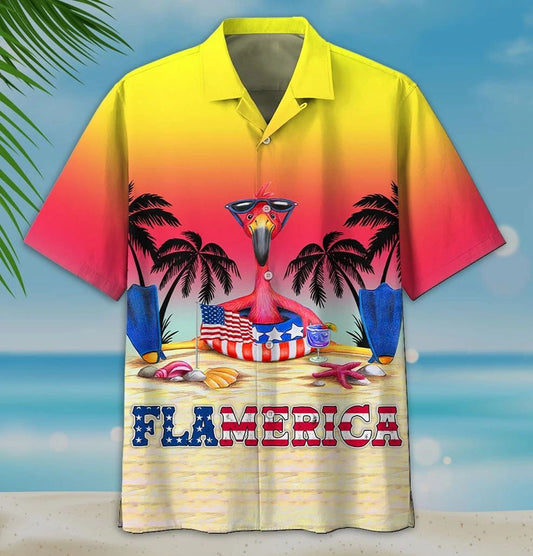 Summer Flamerica On The Sand Yellow To Red Theme Hawaiian Shirt, Hawaiian Shirt Gift, Christmas Gift