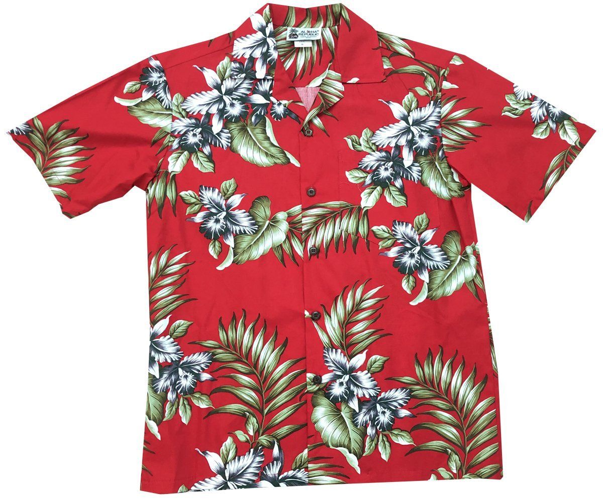 Orchid Triple Red Hawaiian Aloha Shirt Hawaiian Shorts Beach Short Sleeve, Hawaiian Shirt Gift, Christmas Gift