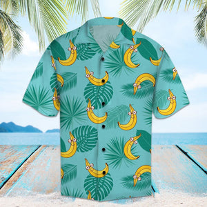 Amazing Bananas With Monstera Leaves Blue Pattern Hawaiian Shirt, Hawaiian Shirt Gift, Christmas Gift