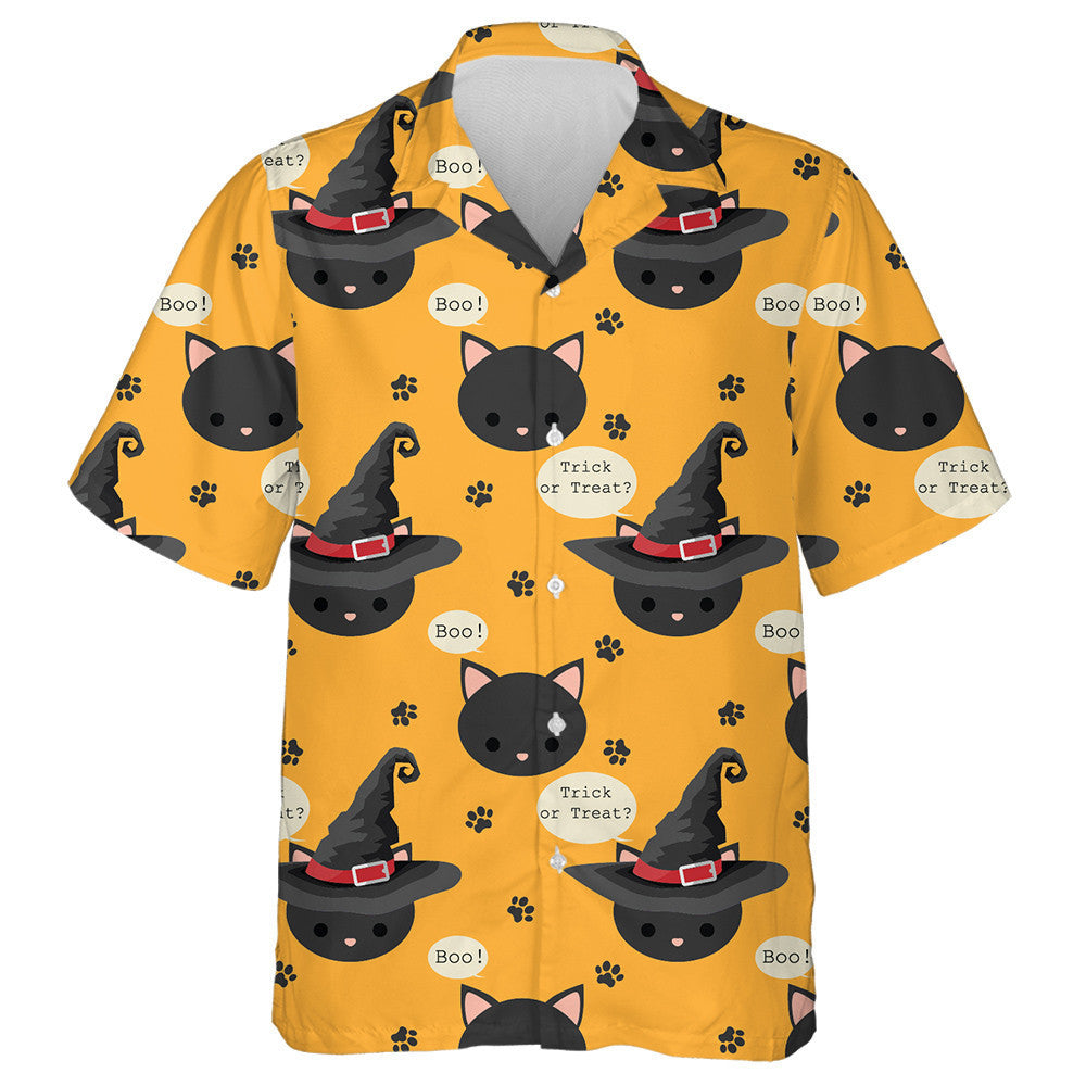 Black Cat With Witches Hat And Trick Or Treat Hawaiian Shirt, Hawaiian Shirt Gift, Christmas Gift