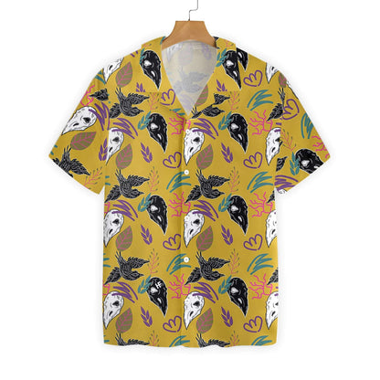 Bird Skull On Gold Background Hawaiian Shirt, Hawaiian Shirt Gift, Christmas Gift