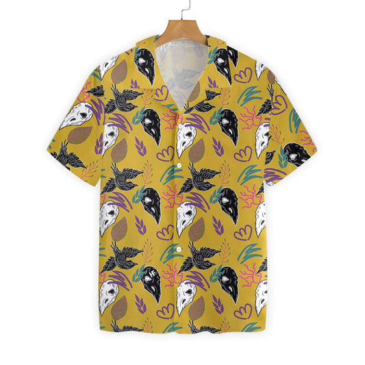 Bird Skull On Gold Background Hawaiian Shirt, Hawaiian Shirt Gift, Christmas Gift