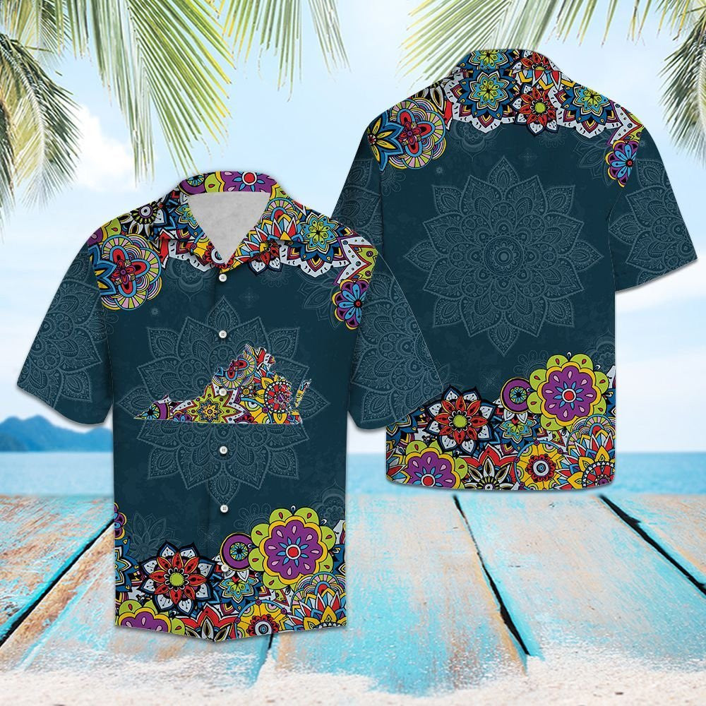 Abstract Map Of Virginia Mandala Flower Patchwork Pattern Hawaiian Shirt, Hawaiian Shirt Gift, Christmas Gift