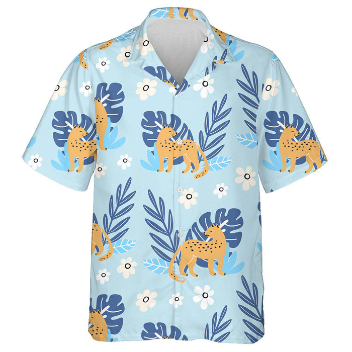 Wild Animals Cute Summer Leaves And Leopard Hawaiian Shirt, Hawaiian Shirt Gift, Christmas Gift