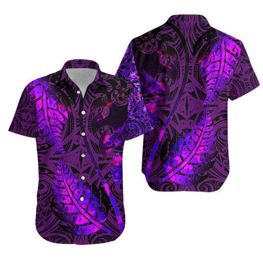 Aotearoa Maori Hawaiian Aloha Shirt Silver Fern Koru Vibes Purple K36 Hawaiian Shorts Beach Short Sleeve, Hawaiian Shirt Christmas Gift