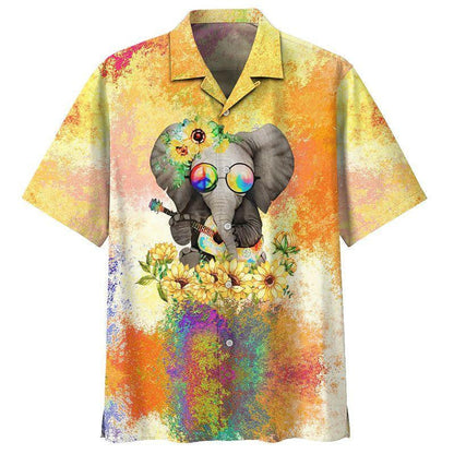 Hippie Elephant With Sunflower Design Hawaiian Shirt, Hawaiian Shirt Gift, Christmas Gift