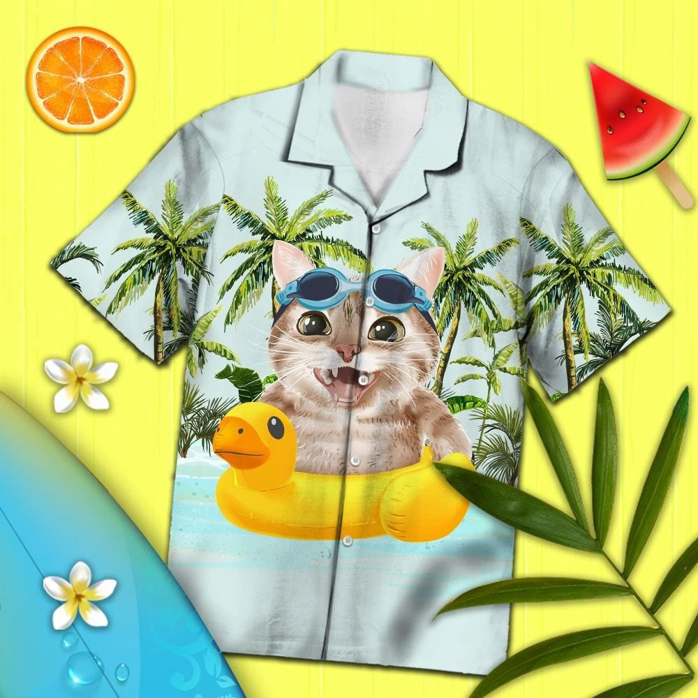 Happy Cat On The Beach Summer Time Pattern Hawaiian Shirt, Hawaiian Shirt Gift, Christmas Gift