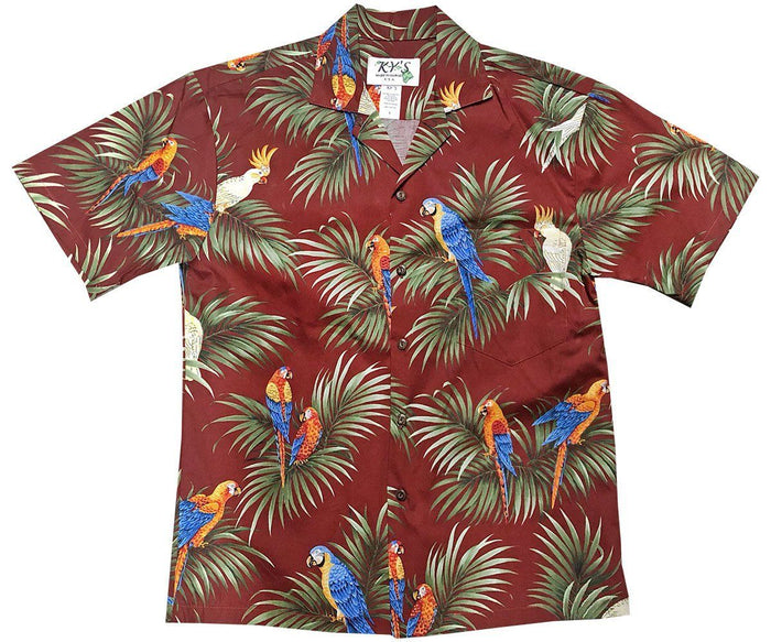 Alert Parrots Red Hawaiian Aloha Shirt Hawaiian Shorts Beach Short Sleeve, Hawaiian Shirt Gift, Christmas Gift