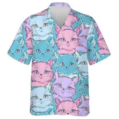 Cute Cat Sketch Blue And Pink Hawaiian Shirt,Hawaiian Shirt Gift, Christmas Gift