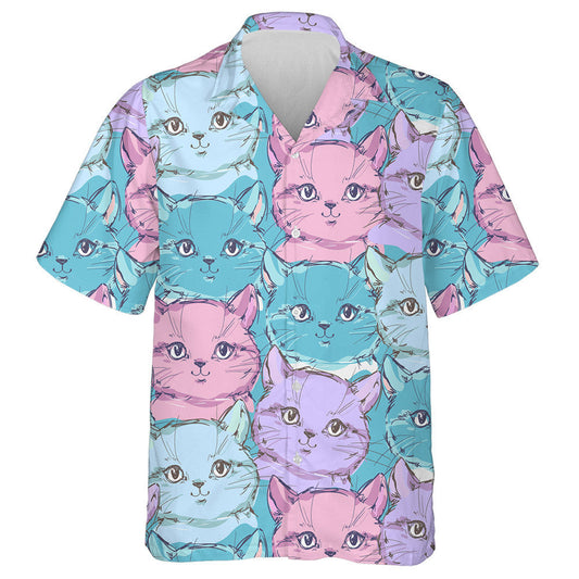 Cute Cat Sketch Blue And Pink Hawaiian Shirt,Hawaiian Shirt Gift, Christmas Gift