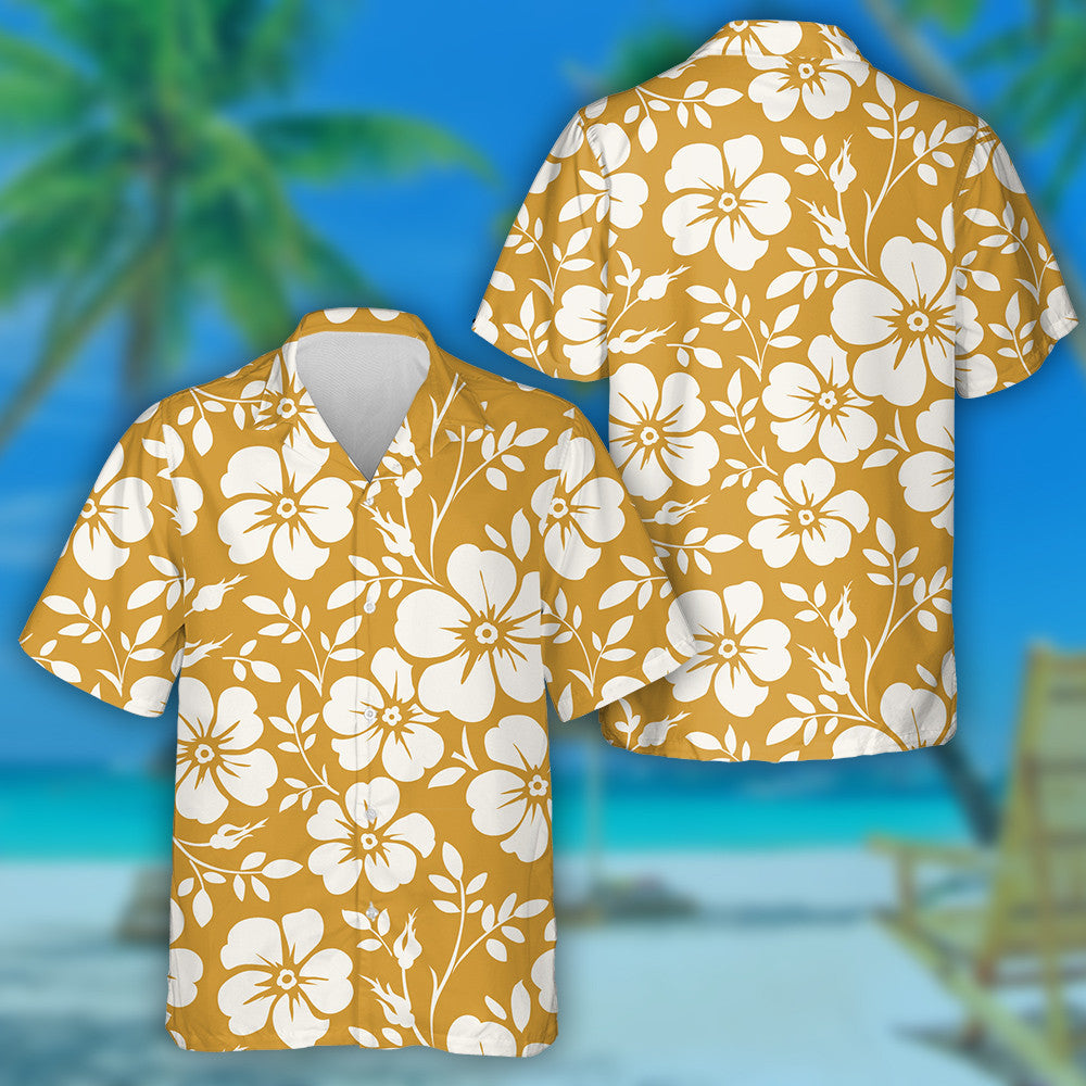 Wild Roses Branch Silhouette On Yellow Background Design Hawaiian Shirt, Hawaiian Shirt Gift, Christmas Gift