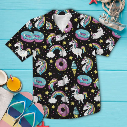 Fairy Tail Unicorns Donuts Rainbow Pattern Hawaiian Shirt,Hawaiian Shirt Gift, Christmas Gift