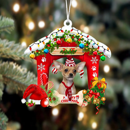 Chihuahua-Christmas House Two Sided Christmas Plastic Hanging Ornament, Happy Christmas Ornament, Christmas Gift, Christmas Decoration
