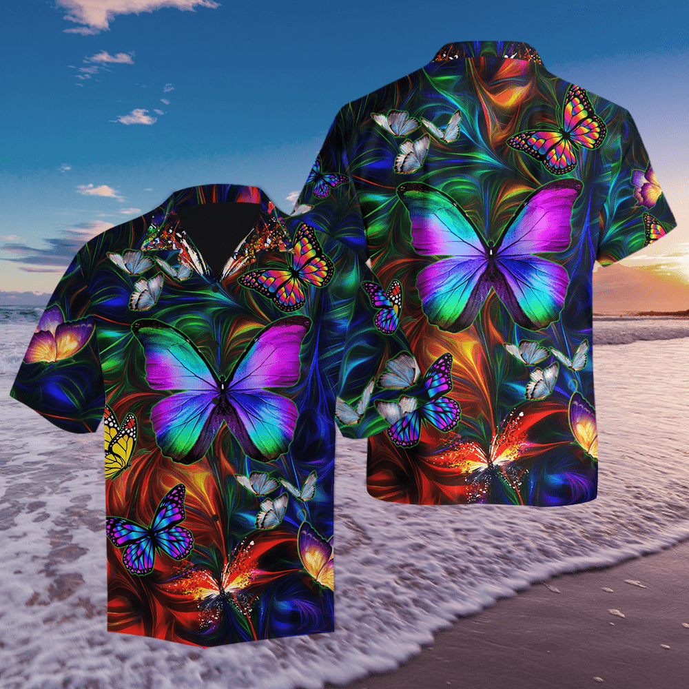 Colorful Butterfly Unisex Hawaiian Shirts Summer Shirt Party, Hawaiian Shirt Gift, Christmas Gift