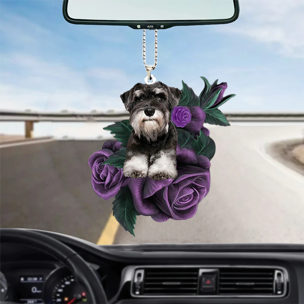 Schnauzer In Purple Rose Car Hanging Ornament, Dog Hanging Car Ornament, Christmas Decoration