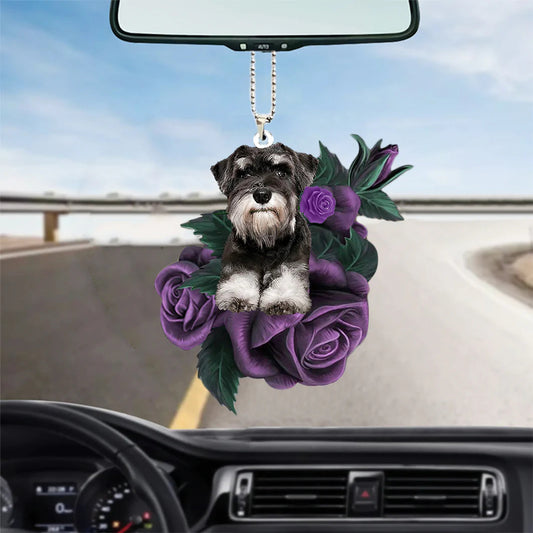 Schnauzer In Purple Rose Car Hanging Ornament, Dog Hanging Car Ornament, Christmas Decoration