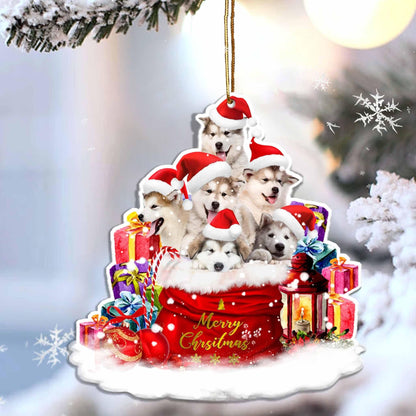 Alaskan Malamute in Christmas gift bag Shape Ornament, Christmas Ornament Gift, Christmas Gift, Christmas Decoration