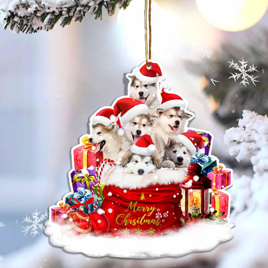 Alaskan Malamute in Christmas gift bag Shape Ornament, Christmas Ornament Gift, Christmas Gift, Christmas Decoration