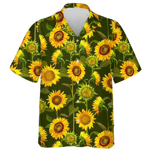 Large Field Of Sunflowers On Dark Green Background Hawaiian Shirt, Hawaiian Shirt Gift, Christmas Gift