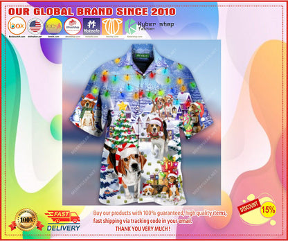 Merry Beagle Christmas Unisex Hawaiian Shirt, Hawaiian Shirt Gift, Christmas Gift