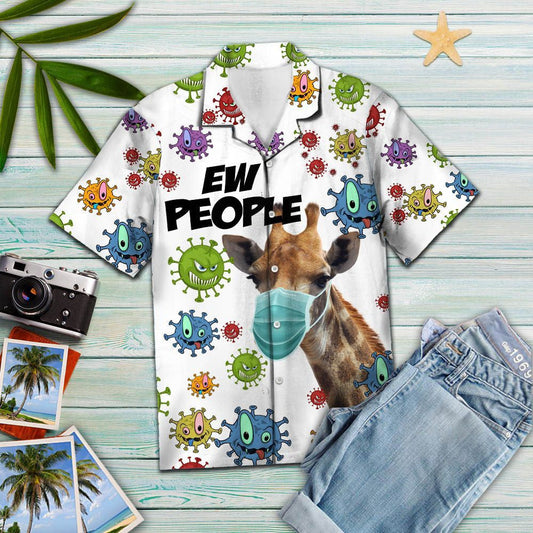 Safari Giraffe With Face Mask Ew People Pattern Hawaiian Shirt, Hawaiian Shirt Gift, Christmas Gift
