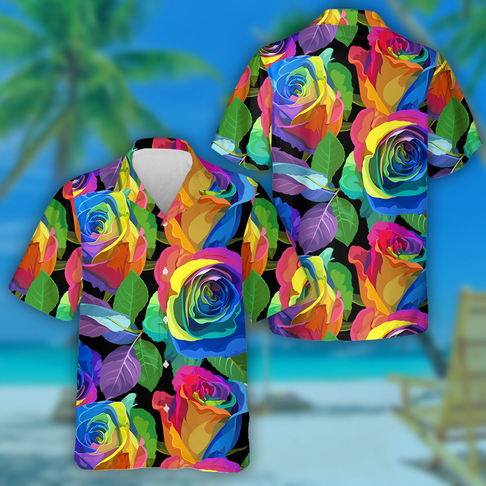 Oil Painting Multicolored Roses On Black Background Hawaiian Shirt, Hawaiian Shirt Gift, Christmas Gift