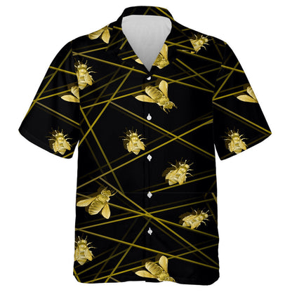 Natural Summer Flying Gold Bees With Geometric Lines Hawaiian Shirt, Hawaiian Shirt Gift, Christmas Gift