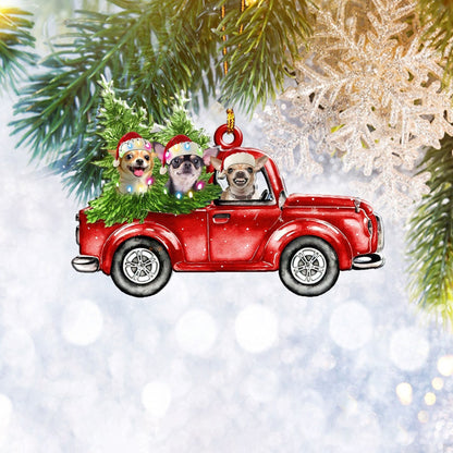 Chihuahua Red Truck Flat 2D Christmas Ornament, Pet Dog Lover Gifts, Christmas Tree Ornament, Home Decor, Christmas Gift, Christmas Decoration