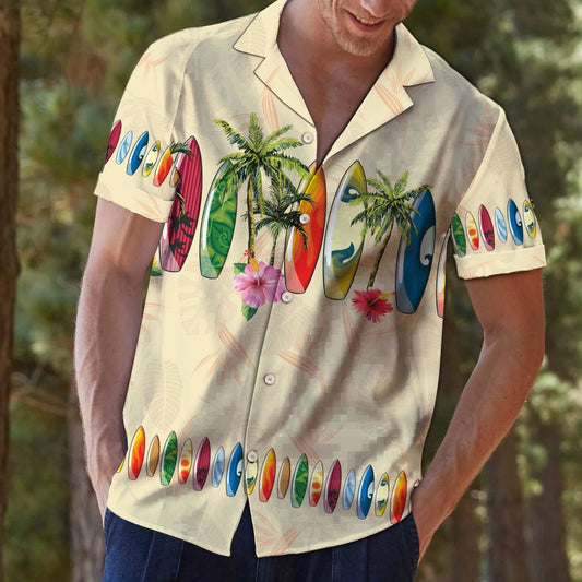 Colorful Hangover Surfboard And Palm Tree Hibiscus Hawaiian Shirt, Hawaiian Shirt Gift, Christmas Gift