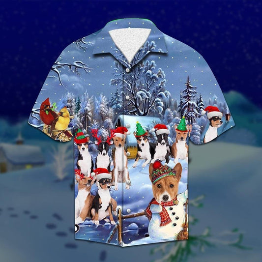 Lovely Basenji In Snow On Christmas Hawaiian Shirt, Hawaiian For Gift