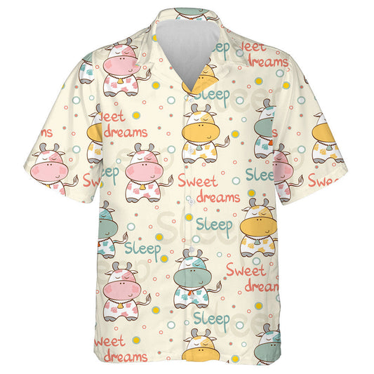 Cartoon Sleeping Cow And Sweet Dreams Hawaiian Shirt, Hawaiian For Gift