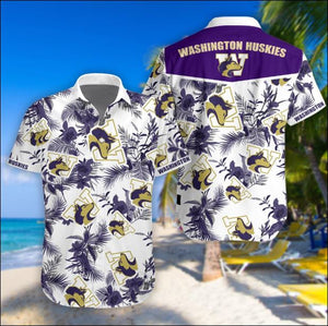 Washington Huskies Tropical Hawaiian Shirt – Dnstyles, Hawaiian Shirt Gift, Christmas Gift