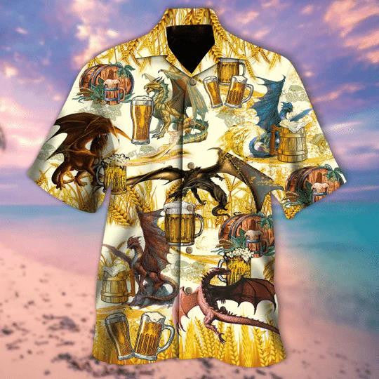 Awesome Dragon Drinking Beer Hawaiian Shirt, Hawaiian For Gift