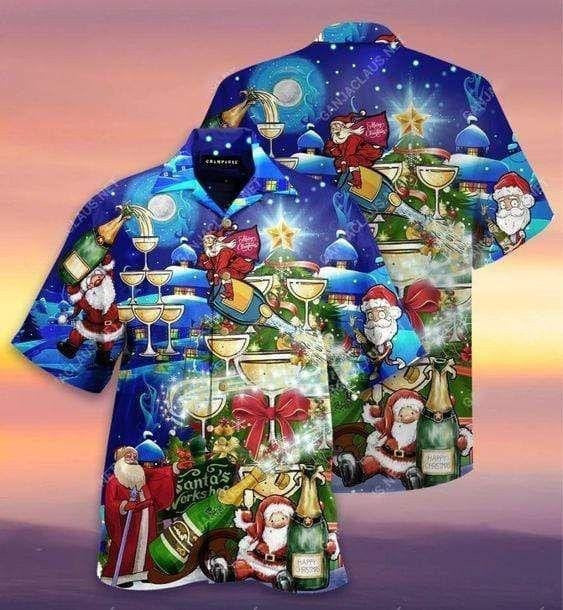 Hawaiian Shirt Lets Cheer Christmas With Champagne, Hawaiian For Gift
