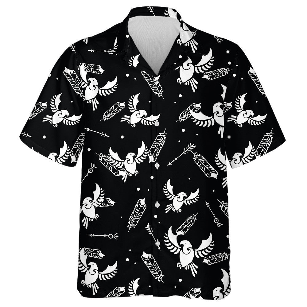 Tribal Arrows And White Eagle On Black Background Hawaiian Shirt, Hawaiian Shirt Gift, Christmas Gift