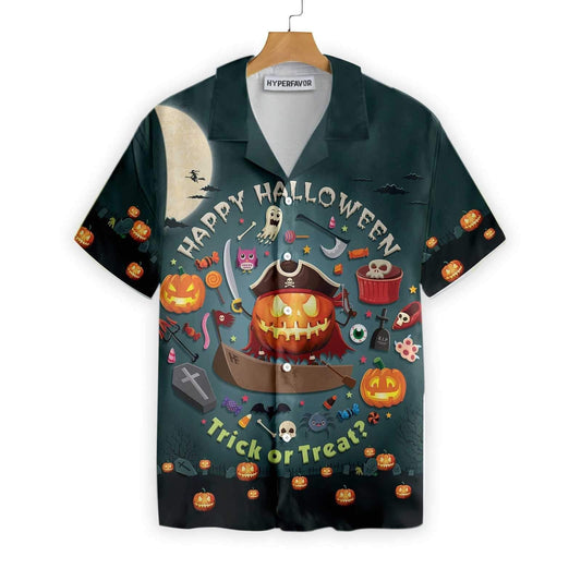 Halloween Pumpkin Pirate And Candy Design Hawaiian Shirt, Hawaiian For Gift